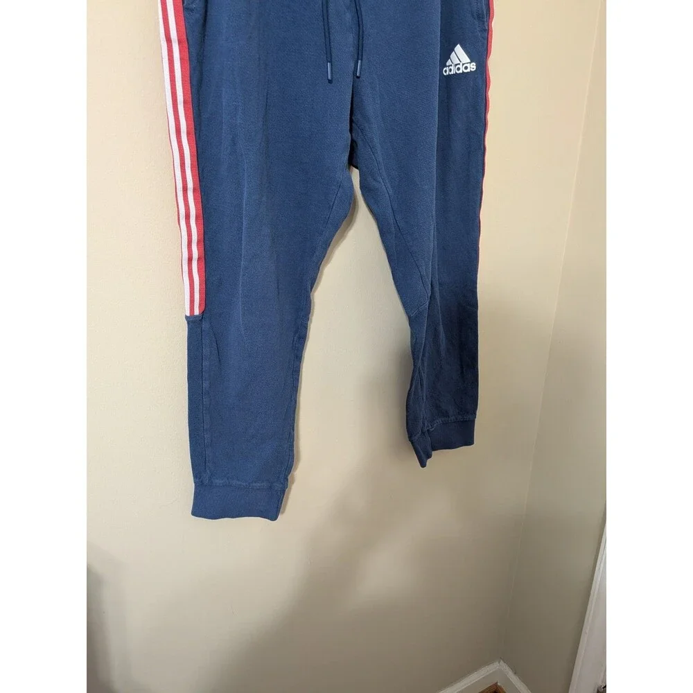 Adidas Jogger Pants Men’s L Blue Cotton Red Stripes Pockets YGI G3-136